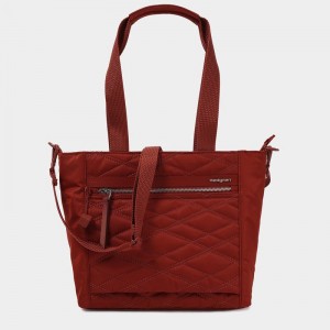 Red Brown Women's Hedgren Zoe Medium Rfid Tote Bags | WWN7443HK