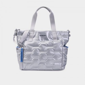 Silver Blue Women's Hedgren Puffer Tote Bags | BFS5549UB