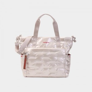 White Beige Women's Hedgren Puffer Tote Bags | AXG4775ML