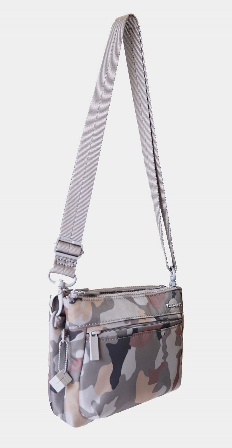 Grey Camo Women's Hedgren Rain Sustainably Made Crossbody Bags | QXH4487BS