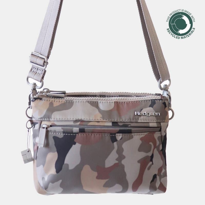 Grey Camo Women\'s Hedgren Rain Sustainably Made Crossbody Bags | QXH4487BS