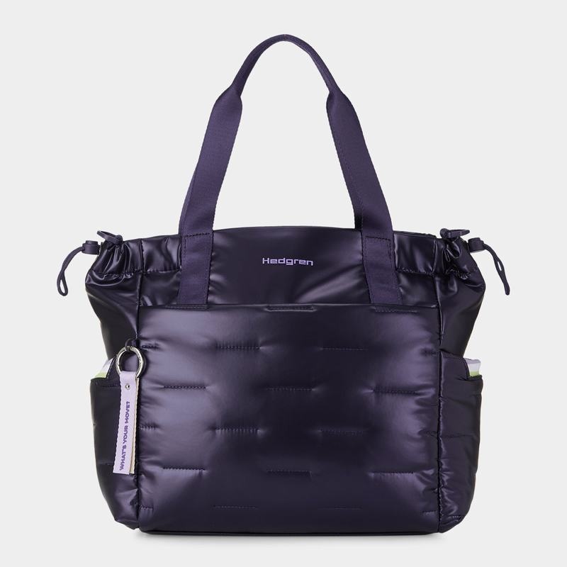 Purple Deep Blue Women's Hedgren Puffer Tote Bags | DTH9554WO