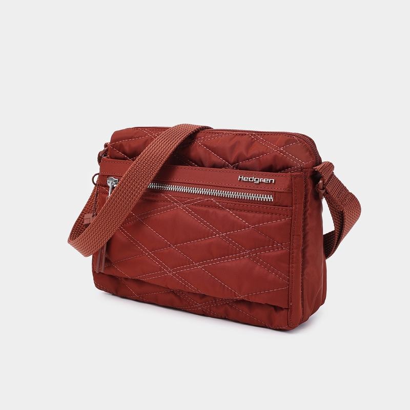 Red Brown Women's Hedgren Quilted Eye Rfid Shoulder Bags | RKM3243GL