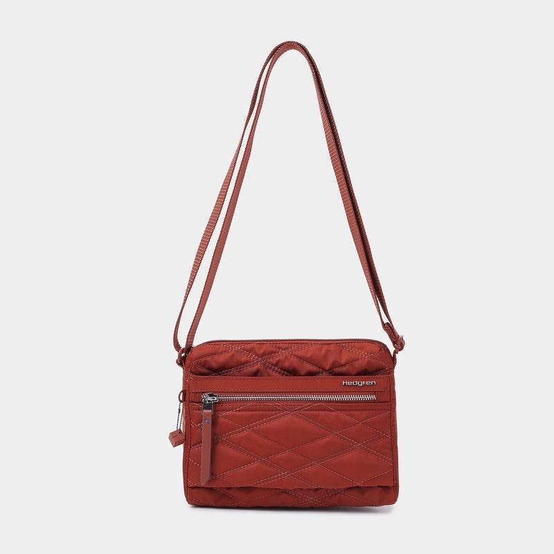 Red Brown Women's Hedgren Quilted Eye Rfid Shoulder Bags | RKM3243GL