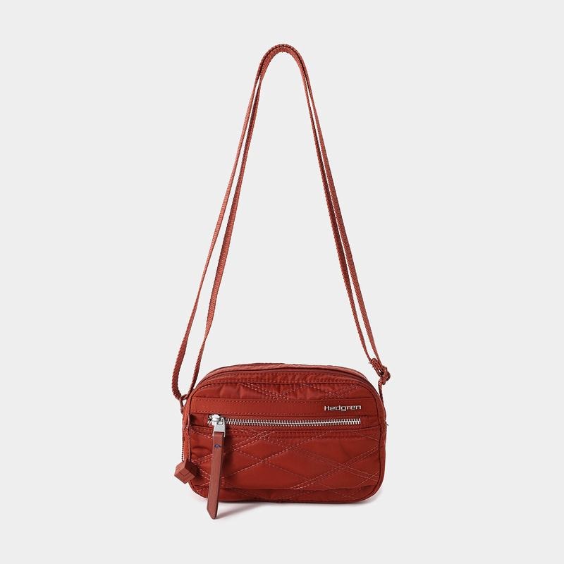 Red Brown Women's Hedgren Quilted Maia Mini Rfid Crossbody Bags | QRY277EX