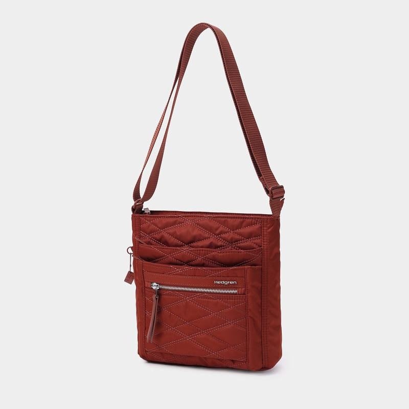 Red Brown Women's Hedgren Quilted Orva Rfid Crossbody Bags | ZKU1220CH