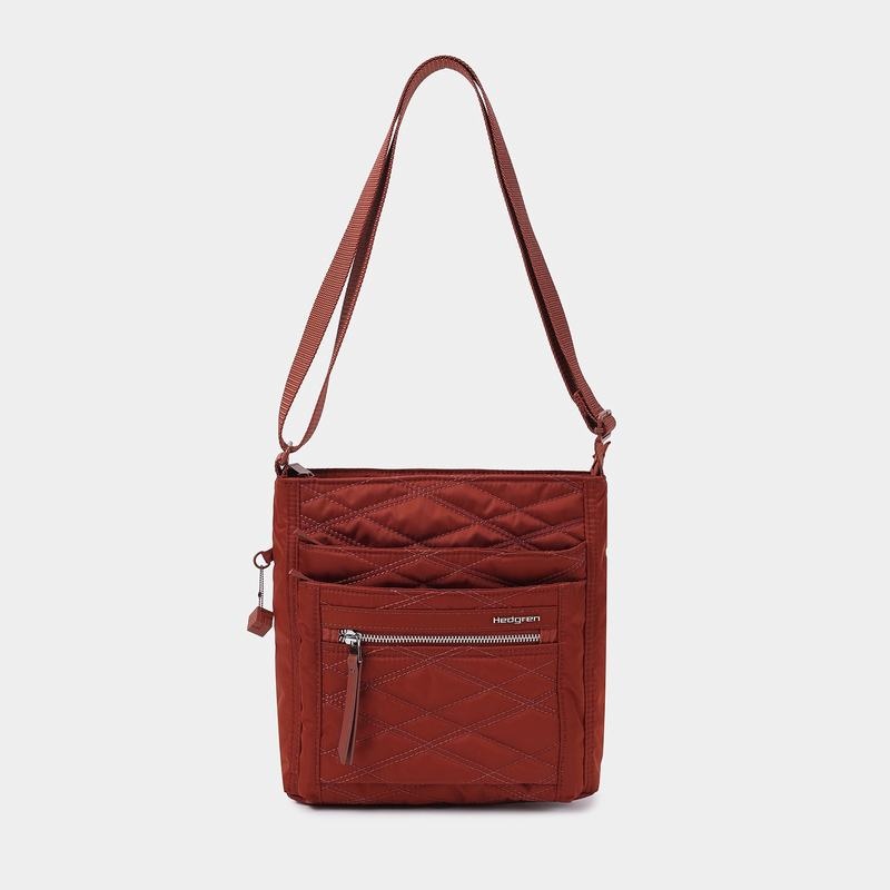 Red Brown Women's Hedgren Quilted Orva Rfid Crossbody Bags | ZKU1220CH