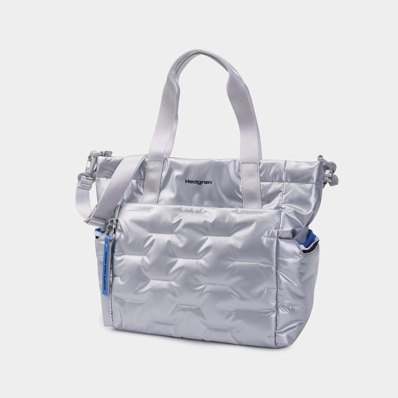 Silver Blue Women's Hedgren Puffer Tote Bags | BFS5549UB