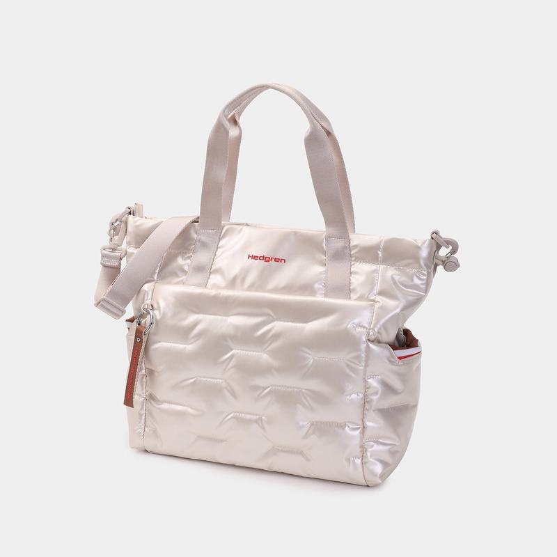 White Beige Women's Hedgren Puffer Tote Bags | AXG4775ML