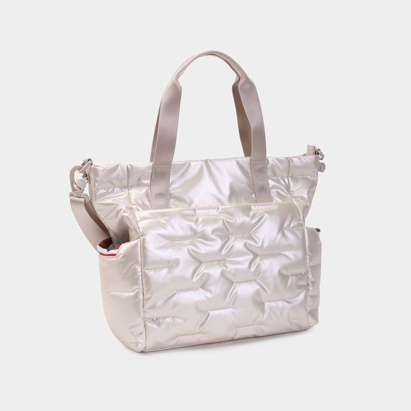 White Beige Women's Hedgren Puffer Tote Bags | AXG4775ML