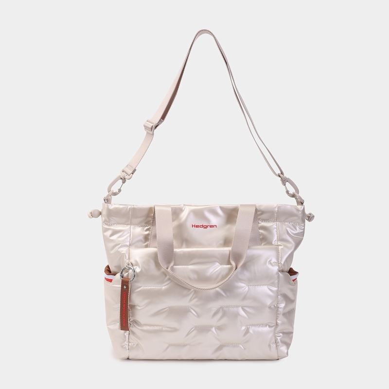 White Beige Women's Hedgren Puffer Tote Bags | AXG4775ML